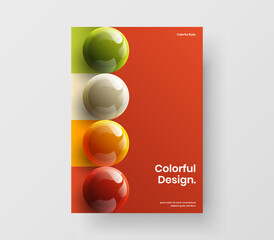 Abstract magazine cover vector design template. Minimalistic realistic balls postcard layout.