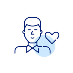 Young boy with heart symbol. Pixel perfect, editable stroke line icon