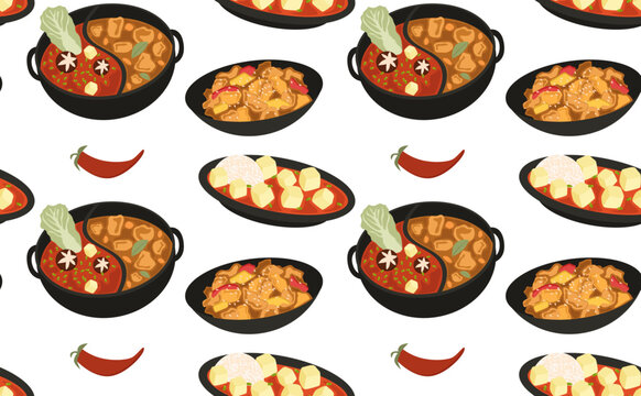 Chinese cuisine. National dishes. Spicy food. Seamless pattern in vector. Asian cuisine