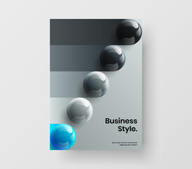 Simple 3D spheres journal cover concept. Fresh pamphlet A4 design vector illustration.