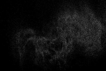 Obraz premium Distressed white grainy texture. Dust overlay textured. Grain noise particles. Rusted black background. Vector illustration. EPS 10. 