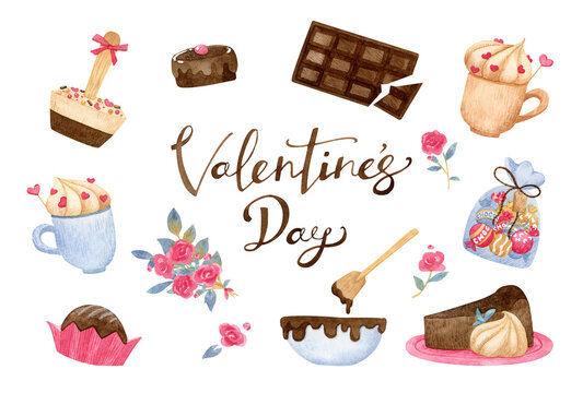 Happy Valentine's Day. Hand drawn watercolor greeting card.