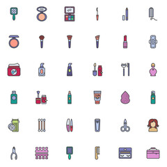 Makeup cosmetics filled outline icons set