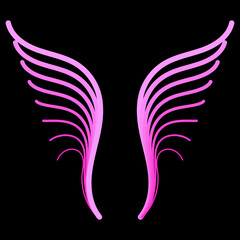 Pink line wing icon on dark background. Vector illustration.