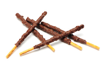 Fototapeta na wymiar Chocolate mixed biscuit stick isolated on white background