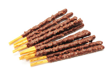 Chocolate mixed biscuit stick isolated on white background