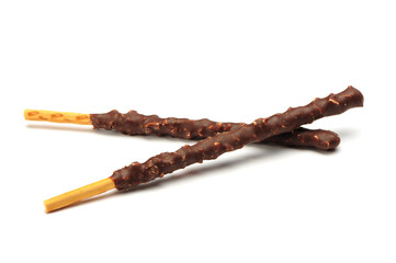 Chocolate mixed biscuit stick isolated on white background