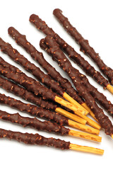 Chocolate mixed biscuit stick isolated on white background