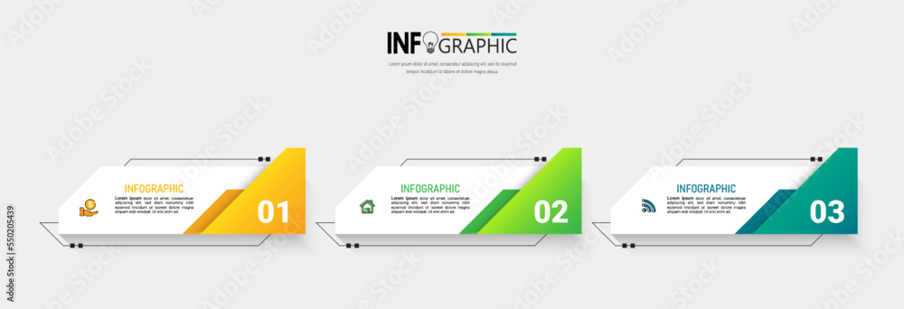 Poster 3 steps presentation business infographic template vector.