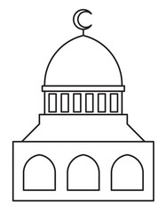 
Mosque icon in 2D design and the drawing is in black and white. Highlighting the concept of architecture with Islamic elements such as arches and domes.
