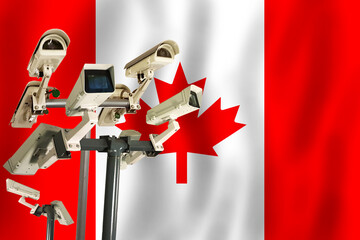 Canadian CCTV camera on the flag of Canada Surveillance, security, control and totalitarianism...