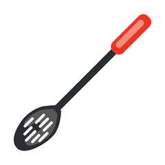 Oval spoon with holes, kitchenware and dishes vector illustration. Cookware, different tools and instruments isolated on white background. Kitchen utensil