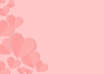 Valentines hearts postcard. Paper flying elements on pink background. Vector symbols of love in shape of heart for Valentine's Day, Happy Women's, Mother's, birthday greeting card design.