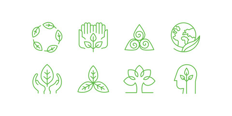 Vector simple line icons and illustration, eco, bio and organic packaging badges, ecological, environment friendly and sustainable development, fresh natural ingredients cosmetics and products