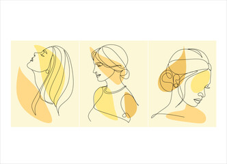  One line woman. Hand drawn portrait girl in minimalistic style. Beauty logo. Simple design. Continuous line drawing.