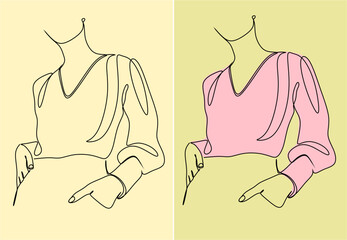 Linear glamour portrait woman in blouse. Portrait of fashionable girl. Linear glamour logo in minimal style for beauty salon, beautician, makeup artist, stylist. Hand drawn art.