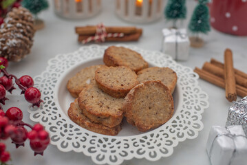 Fototapeta na wymiar Polvoron - Spanish almond christmas cookies shortbread