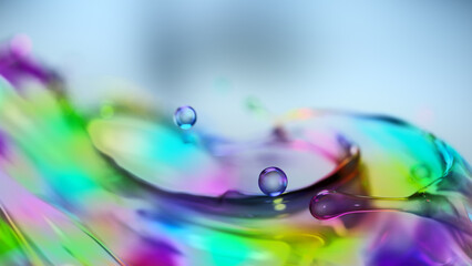 colorful water splash on light blue background, 3D rendering