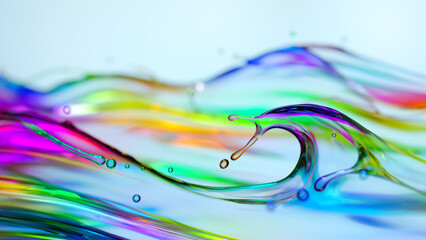 colorful water splash on light blue background, 3D rendering