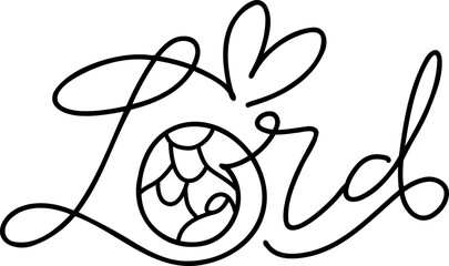 Lord monoline calligraphy text word and Christmas Vector religious Nativity Scene of baby Jesus with Joseph and Mary. Minimalist art line drawing, print and logo design