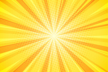 Rays orange and yellow sunburst background design comic pop art style, vector illustration