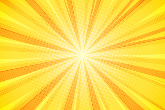 Rays orange and yellow sunburst background design comic pop art style, vector illustration
