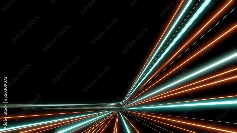 Poster 3d render motion line of speed and power or light trails. high-speed light with curve movement beam.