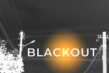 Blackout – power grid overloaded. Blackout concept. Earth hour. Burning flame candle and power...