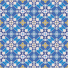 Japanese Embroidery Flower Diamond Vector Seamless Pattern