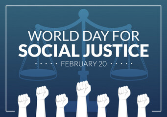 World Day of Social Justice on February 20 with Scales or Hammer for a Just Relationship in Flat Cartoon Hand Drawn Templates Illustration
