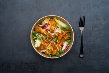 Green Salad With Fried Chicken