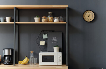 Office modern kitchen with office appliance for preparing food and coffee during break or lunch time