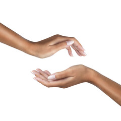 Shot of a unrecognizable woman's hand against an isolated on a transparent png background.