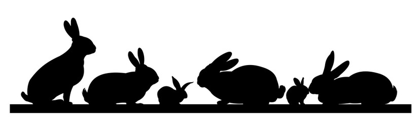 Rabbits are grazing. Picture silhouette. Farm pets. Fur animals. Isolated on white background. Vector