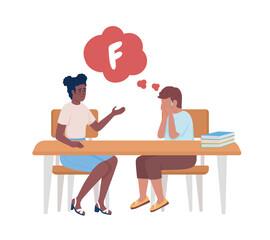 Fear of test failure semi flat color vector characters. Editable figures. Full body people on white. Simple cartoon style illustration for web graphic design and animation. Chewy Regular font used