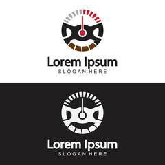 Steering Wheel and speedometer logo template. Driving school vector design.