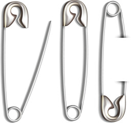 Realistic Metal Safety Pin Vector 