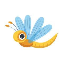 Fast winged dragonfly. Cute cartoon insect. Vector illustration of forest or garden animal, funny bug character isolated on white