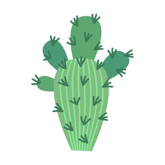 Mexican cactus vector illustration. Cacti, spiny tropical plant with flowers or blossoms, Arizona or Mexico succulents isolated on white