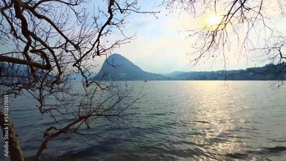 Canvas Prints Sunset on Lake Lugano against Monte San Salvatore, Lugano, Switzerland