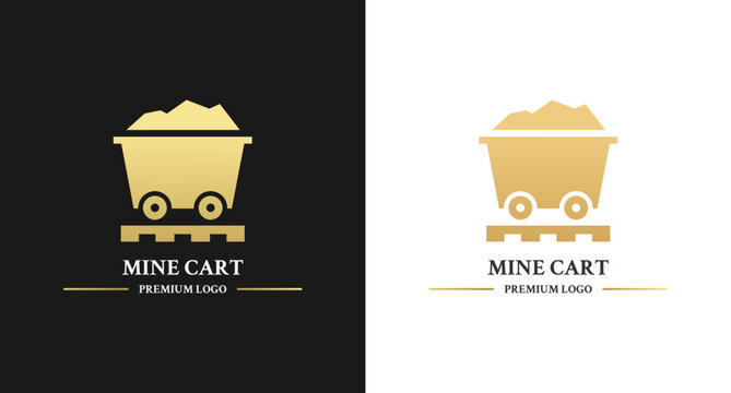 Mine cart logo vector or Elegant mine cart logo isolated. Elegant mine cart logo isolated, perfect for symbol related to mining brand. Like for tin mining company, or gold mining.