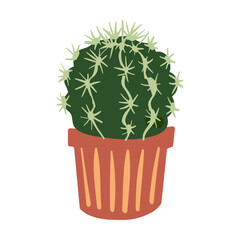 Houseplant prickly cactus in flowerpot flat vector illustration. Drawing of plant in pot for office or home garden isolated on white background