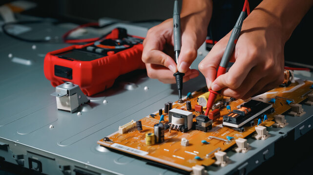 Electronics technician, electronics measuring and testing, repair and maintenance concepts.
