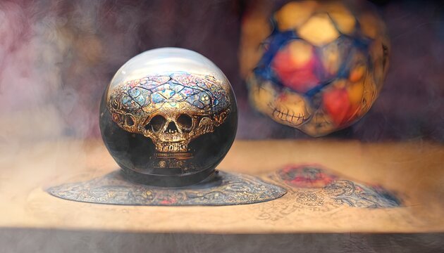 illustration fortune teller with a skull inside