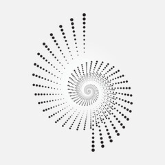 Halftone swirl circular design element. Fabric design element. Halftone circle dots texture. Vector design element for various purposes.