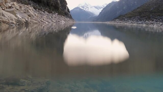 Water Reflection, Paron Lake, Underwater View, Andes Mountain Range, Peru Andean Cordillera, Andes Granite under Turquoise Lagoon