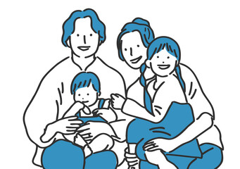 笑顔の4人の家族・親子のイラスト