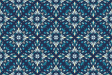 Seamless Abstract Floral Pattern. Blue Tile. Vector Illustration.