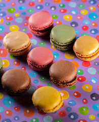 Close-up of macarons cakes of different colors .Culinary and cooking concept. Tasty colorful macaroons.