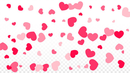 Hearts Confetti Falling Background. St. Valentine's Day pattern. Romantic Scattered Hearts Design Element. Love. Sweet Moment. Gift. Cute Element of Design for Sales or Celebration.